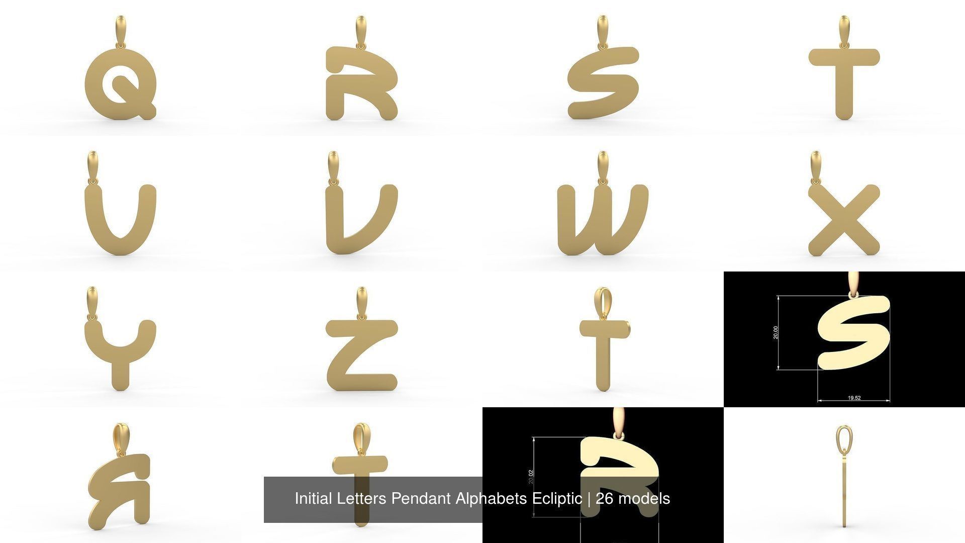 Initial Letters Pendant Alphabets Ecliptic 3D Model Collection_2