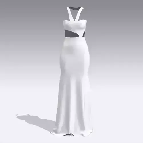 HEART NECKLINE V SHAPE BELTED PANELED DRESS LONG MODERN