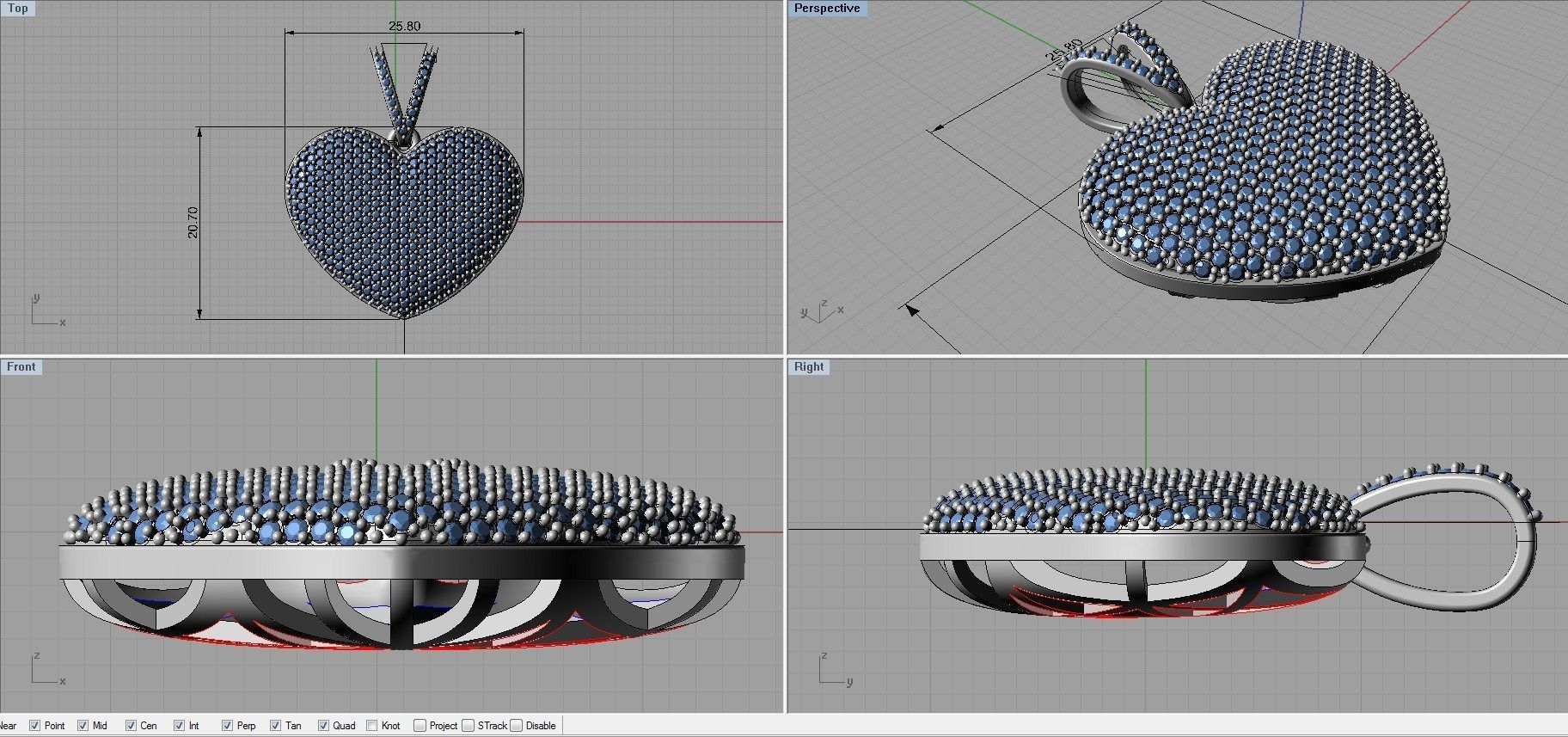 Pendant heart with diamonds 3D print model_9