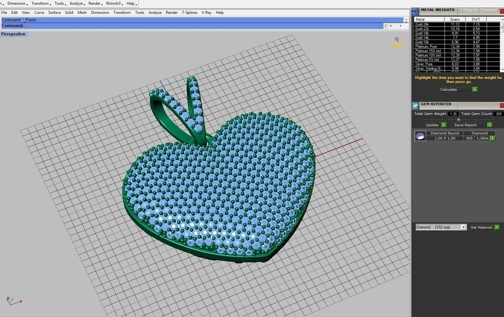 Pendant heart with diamonds 3D print model_18