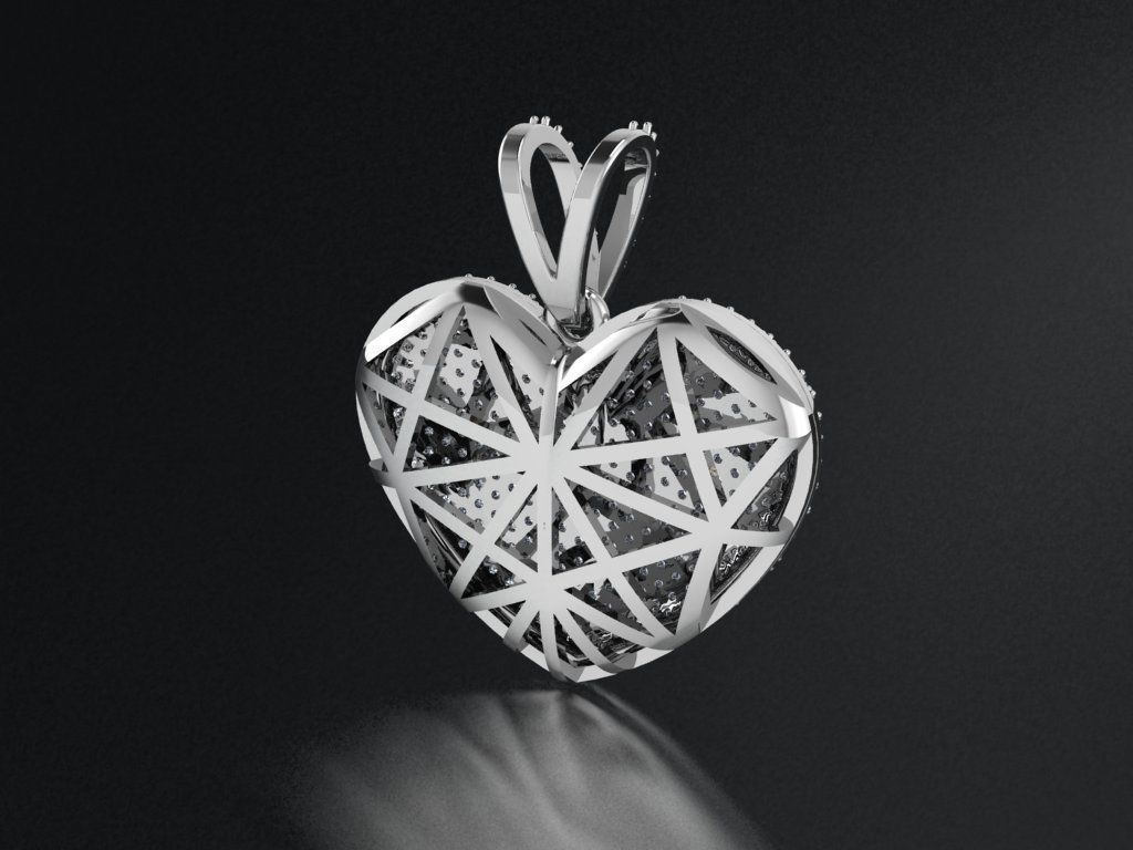 Pendant heart with diamonds 3D print model_1