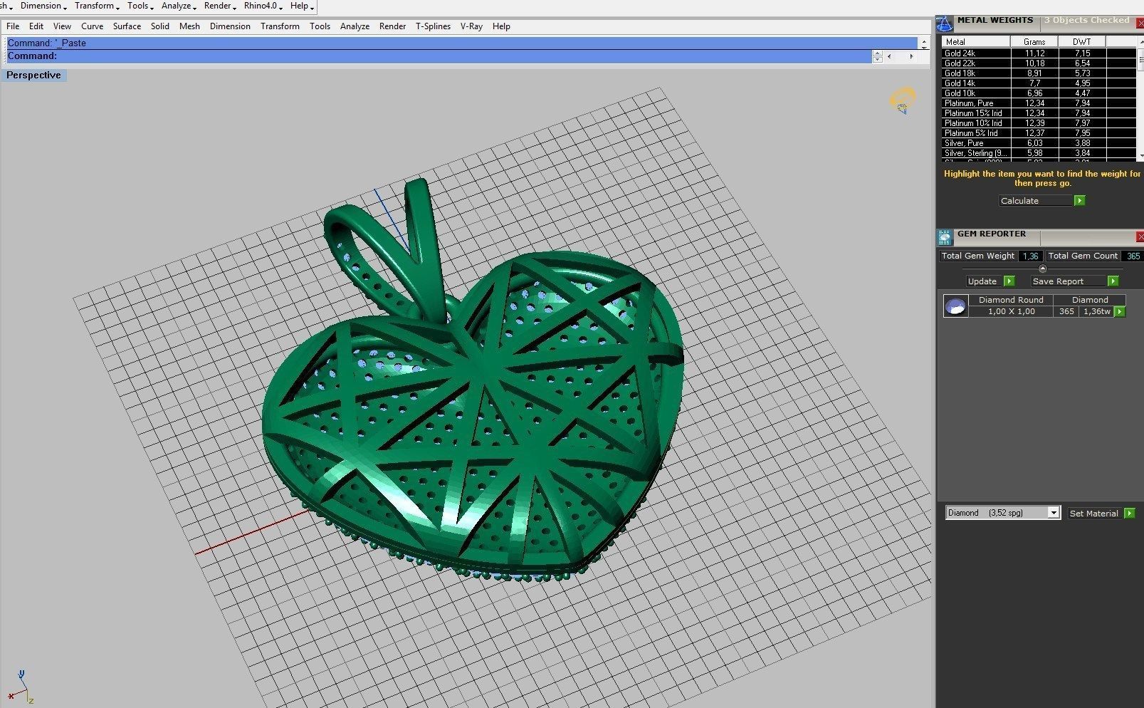 Pendant heart with diamonds 3D print model_19