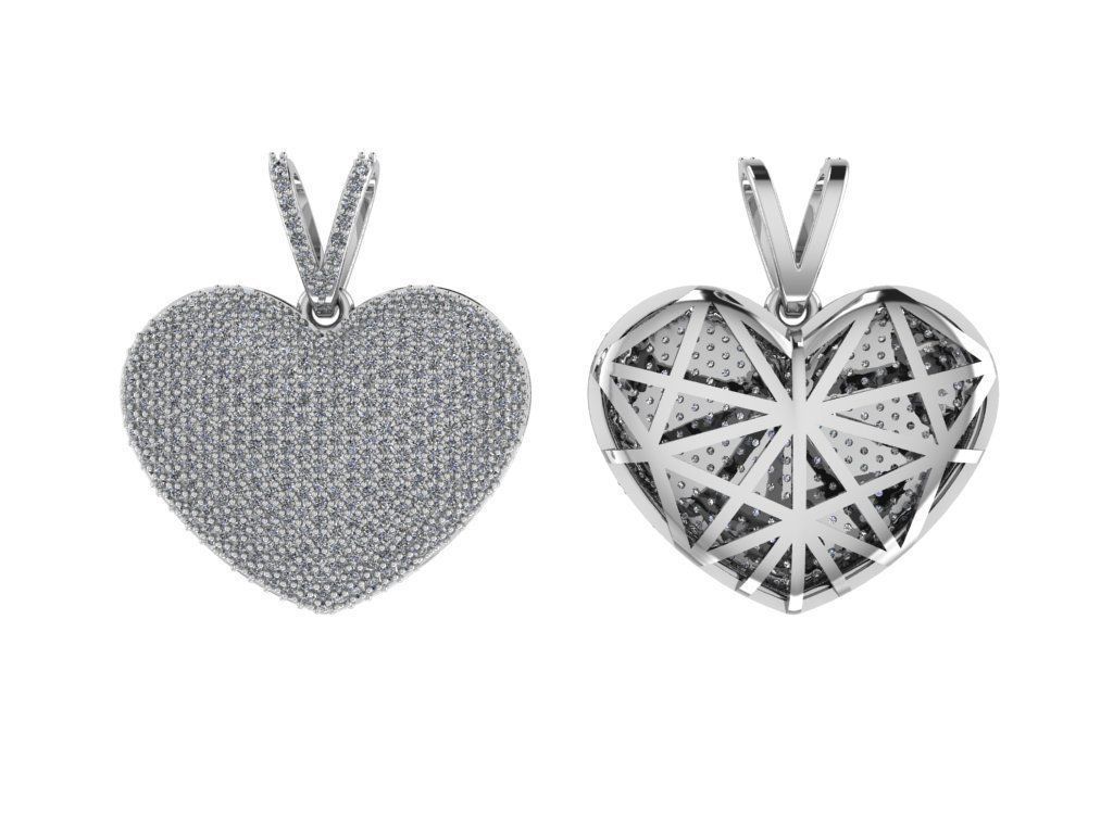 Pendant heart with diamonds 3D print model_2