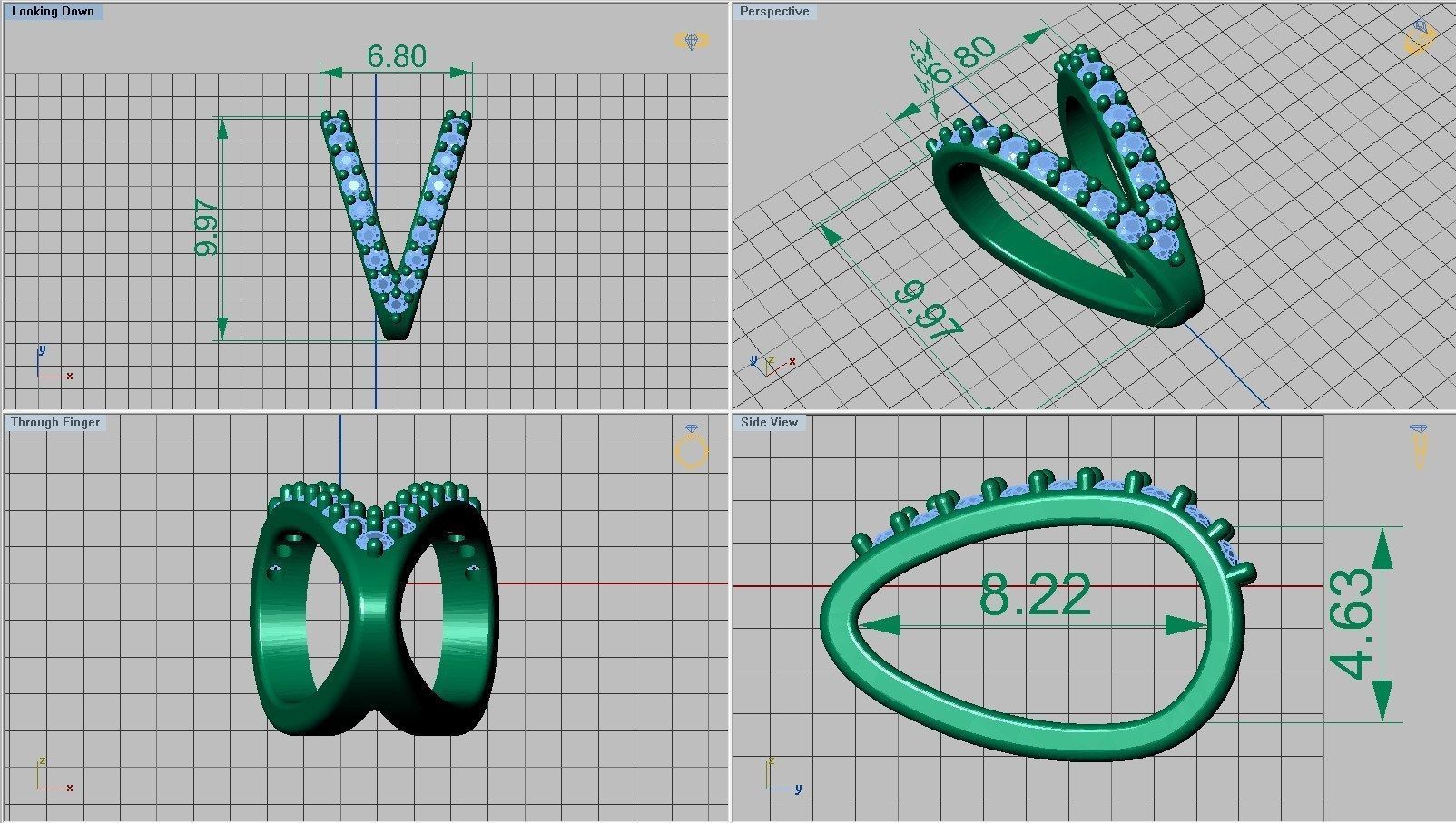 Pendant heart with diamonds 3D print model_15