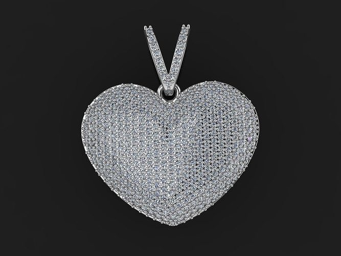Pendant heart with diamonds 3D print model