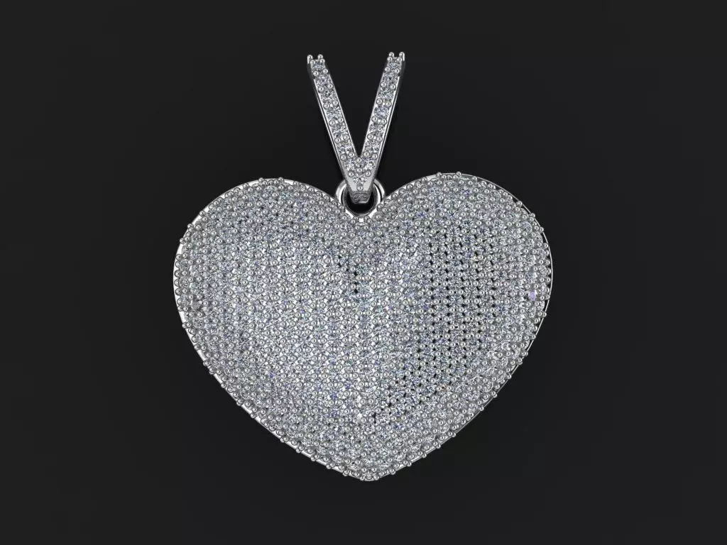 Pendant heart with diamonds 3D print model_0