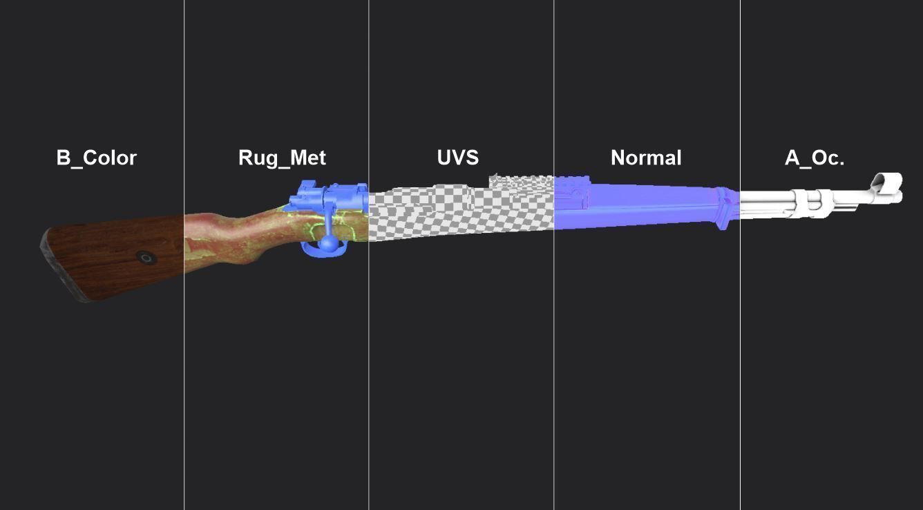 Karabiner Rifle Mauser 98 K Low-poly 3D model Low-poly 3D model_7