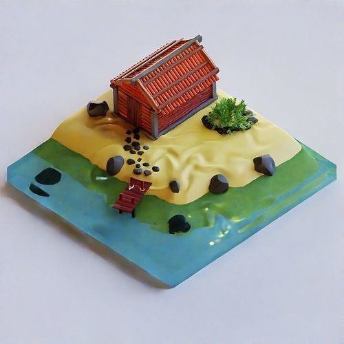 Model of a log house with a stone path Free 3D model