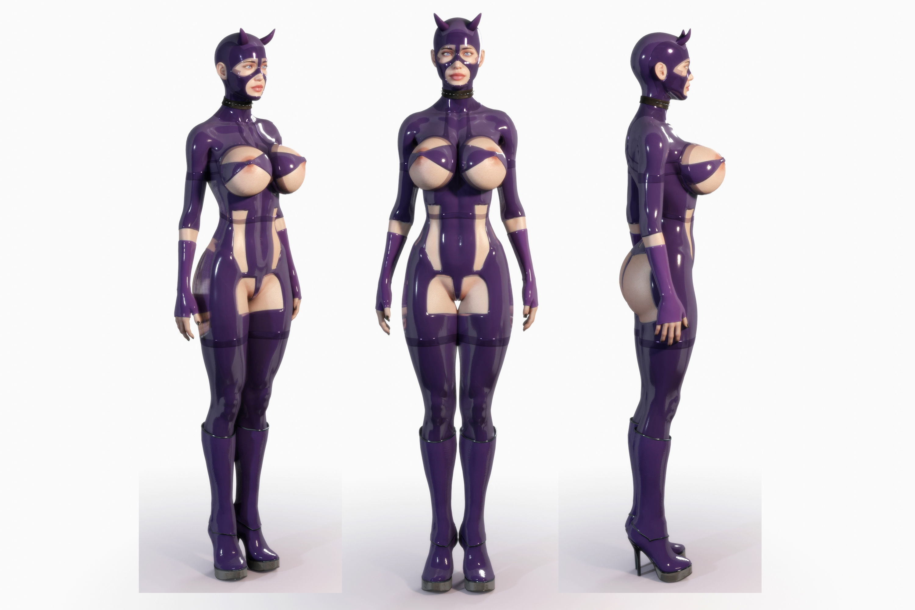 3D Hentai Woman in Latex Suit Rigged 3D model_17