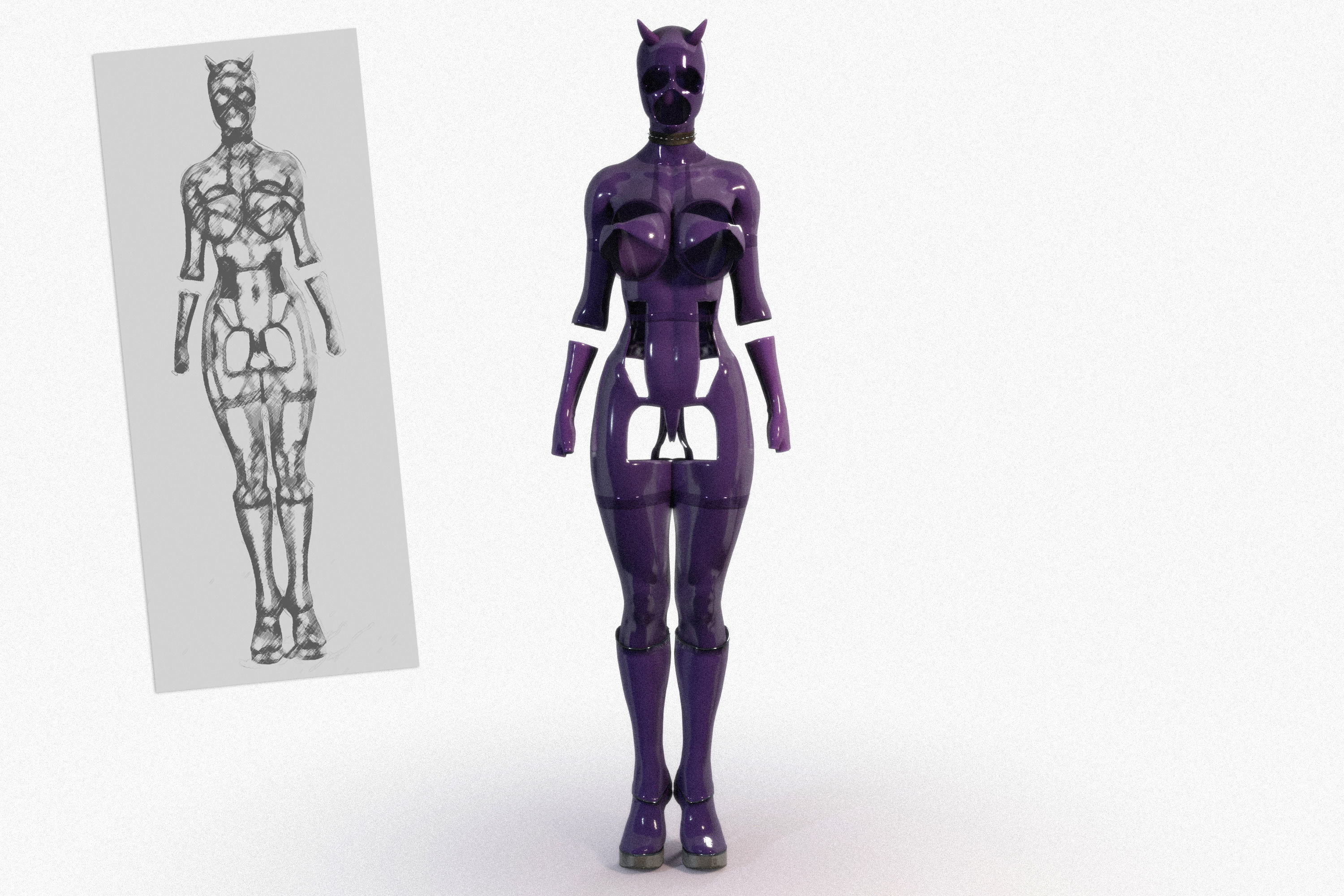 3D Hentai Woman in Latex Suit Rigged 3D model_10