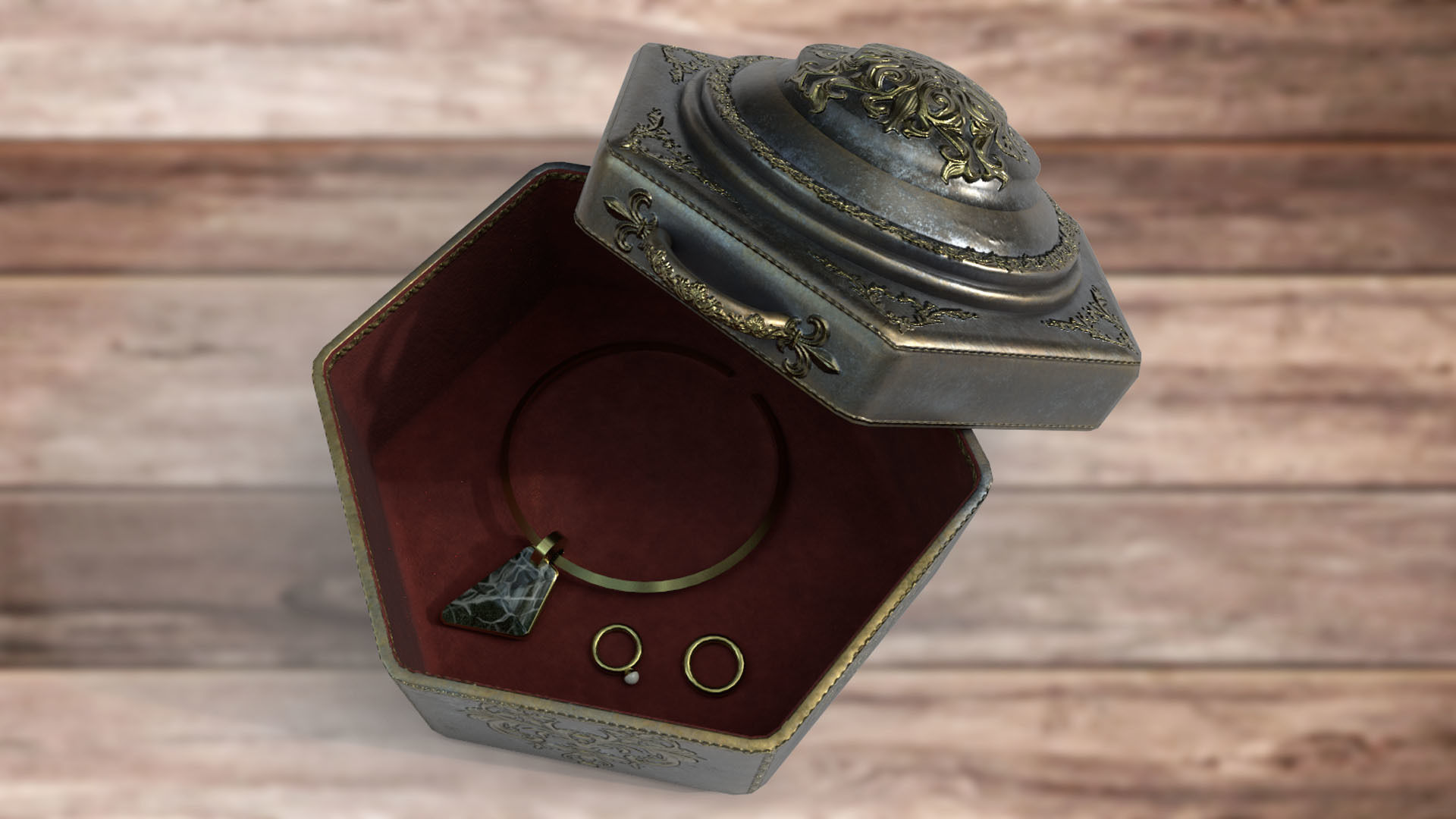 Vintage retro jewelry box PBR low-poly 3D model  Low-poly 3D model_3