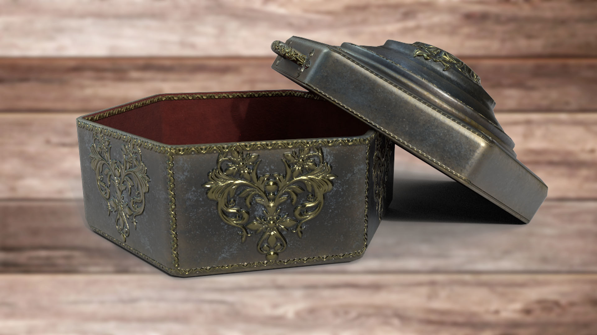 Vintage retro jewelry box PBR low-poly 3D model  Low-poly 3D model_4