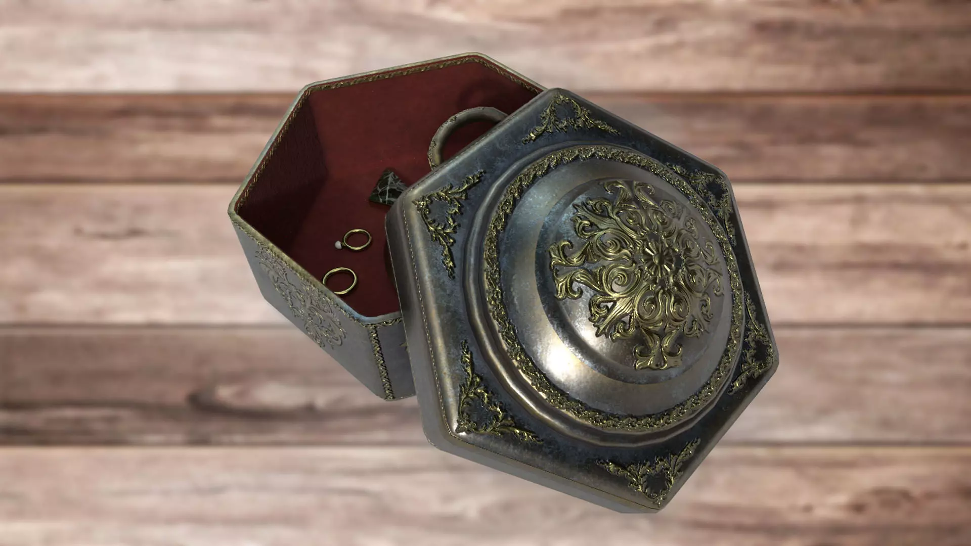 Vintage retro jewelry box PBR low-poly 3D model  Low-poly 3D model_0