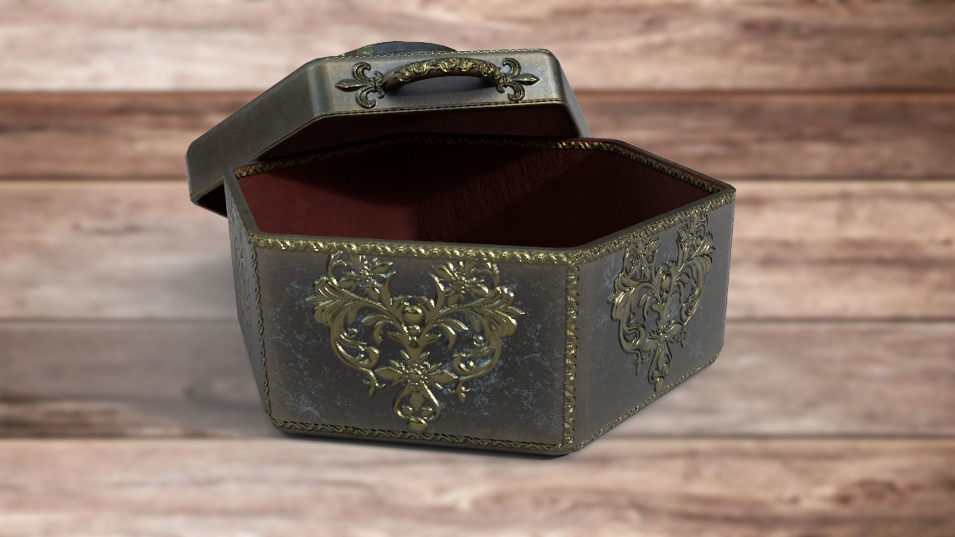 Vintage retro jewelry box PBR low-poly 3D model  Low-poly 3D model_2