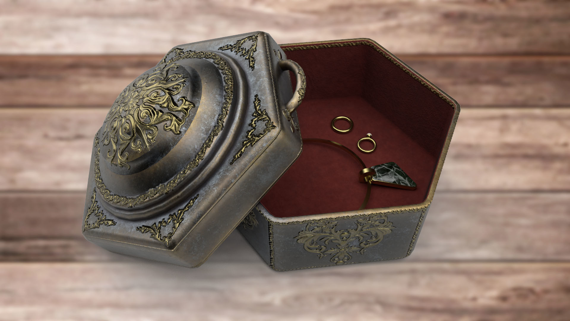 Vintage retro jewelry box PBR low-poly 3D model  Low-poly 3D model_1