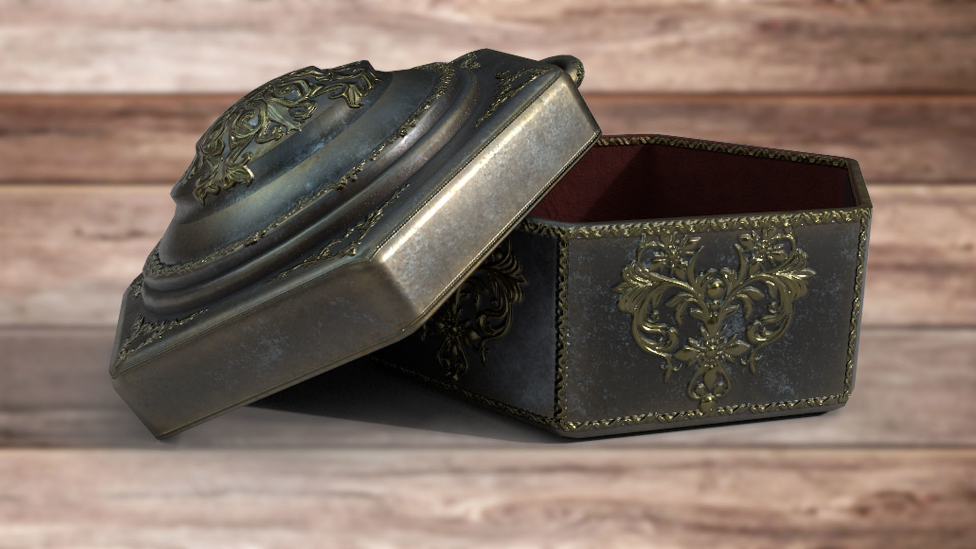 Vintage retro jewelry box PBR low-poly 3D model  Low-poly 3D model_5