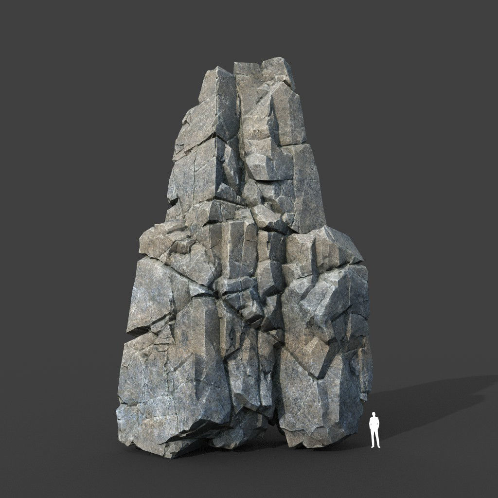 Low poly Gray Cliff Modular Rock 220101 Low-poly 3D model_15