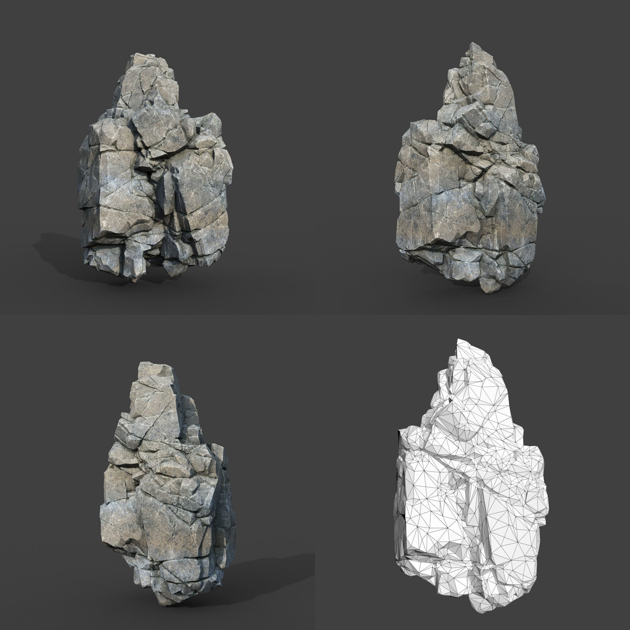 Low poly Gray Cliff Modular Rock 220101 Low-poly 3D model_10