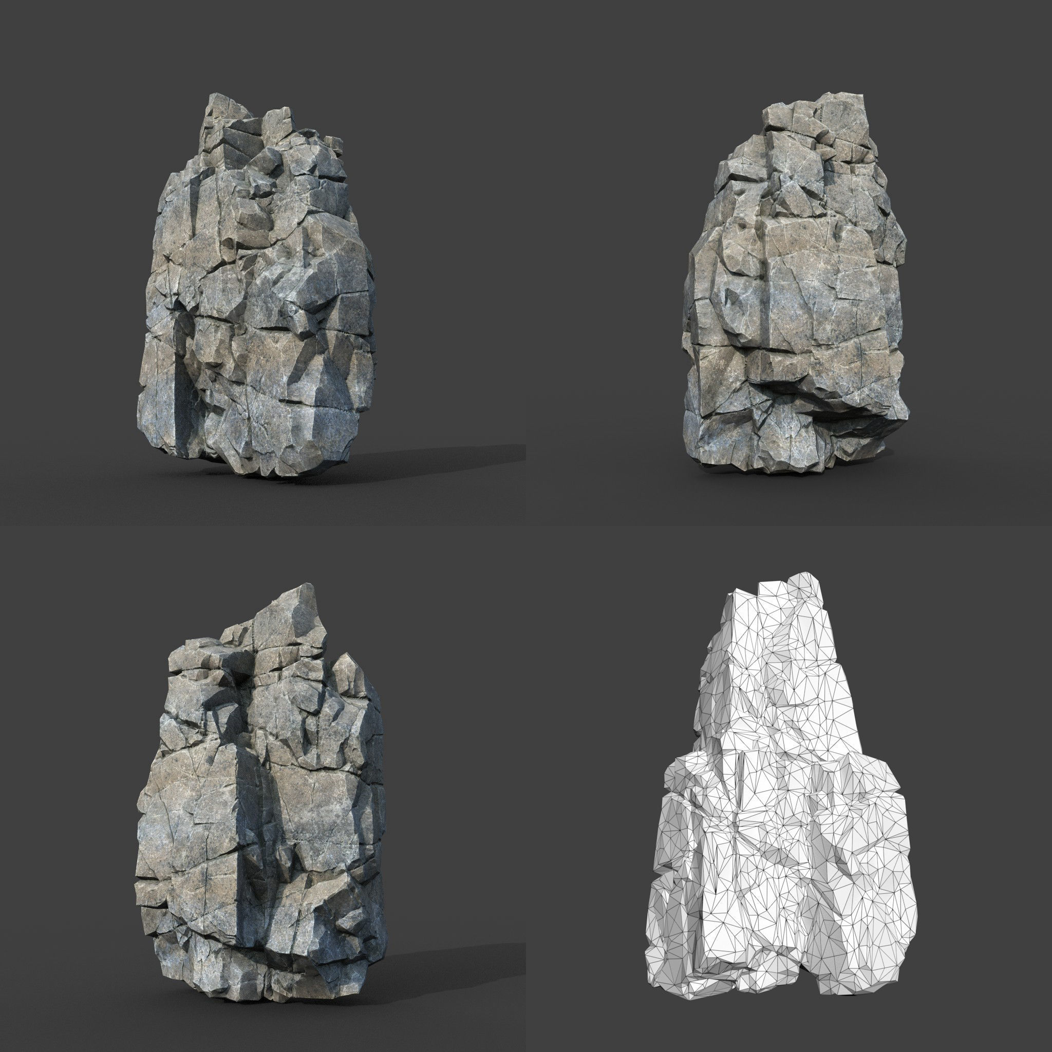 Low poly Gray Cliff Modular Rock 220101 Low-poly 3D model_18