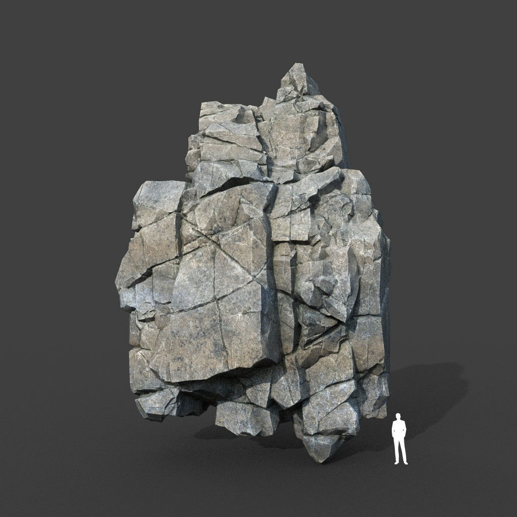 Low poly Gray Cliff Modular Rock 220101 Low-poly 3D model_7