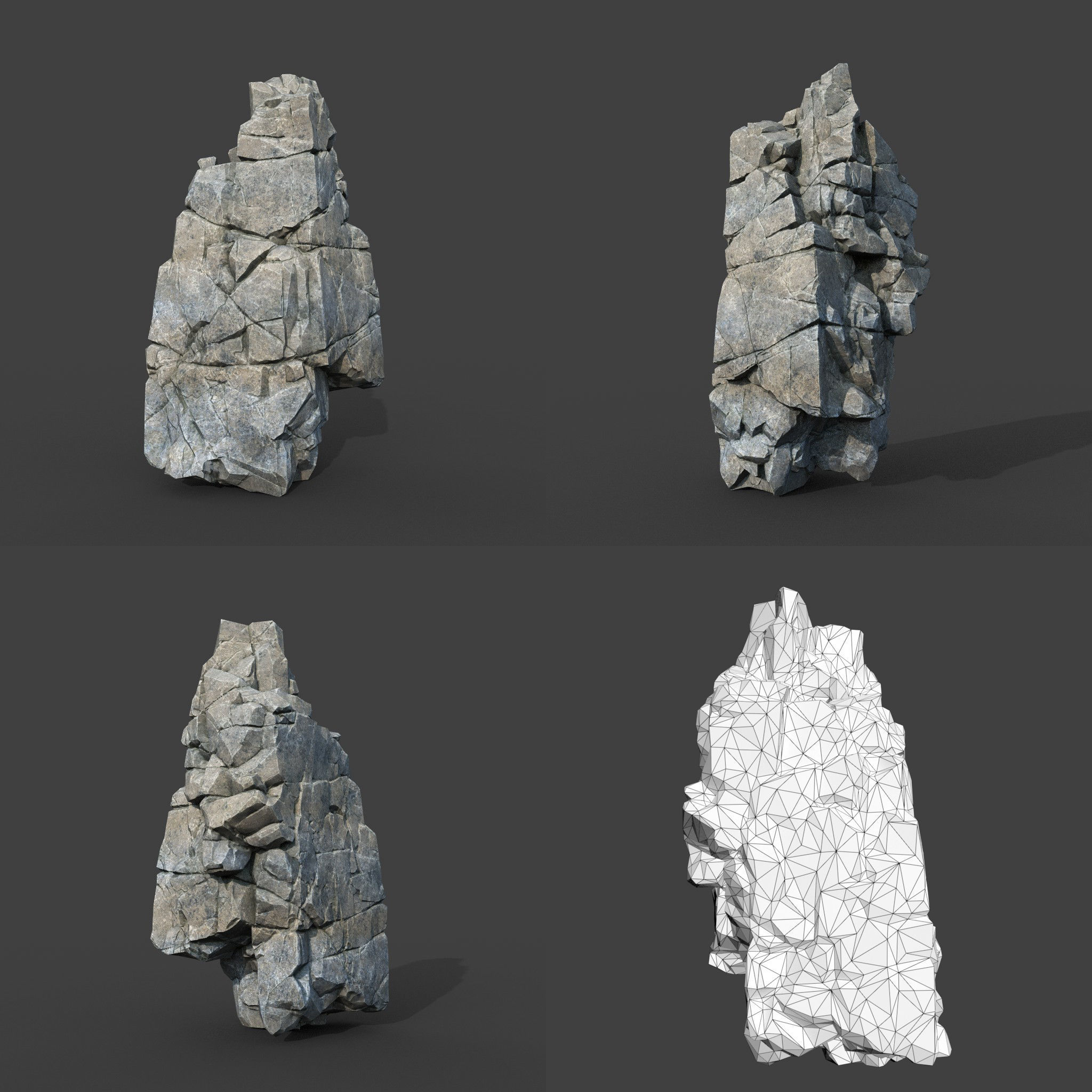 Low poly Gray Cliff Modular Rock 220101 Low-poly 3D model_20