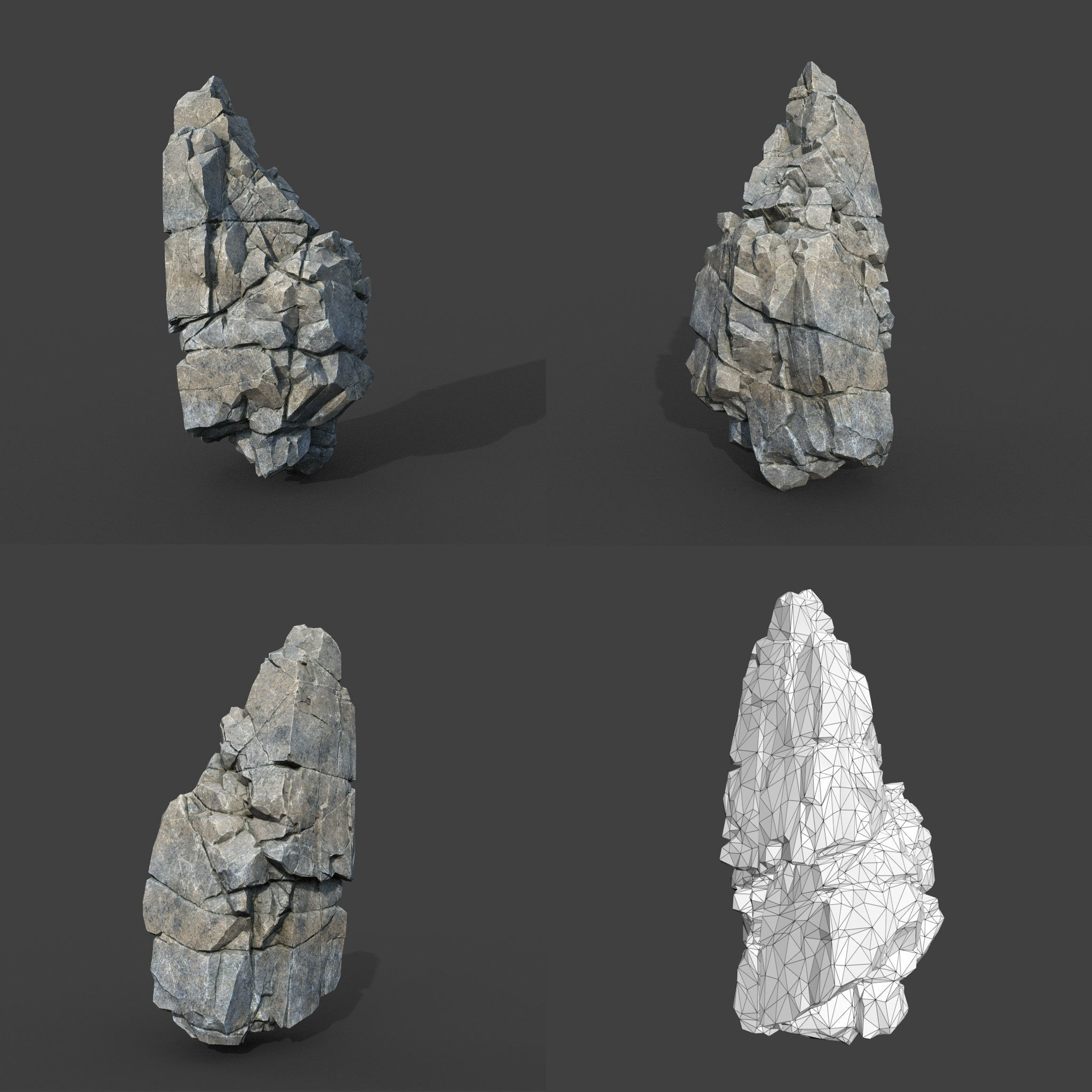 Low poly Gray Cliff Modular Rock 220101 Low-poly 3D model_6