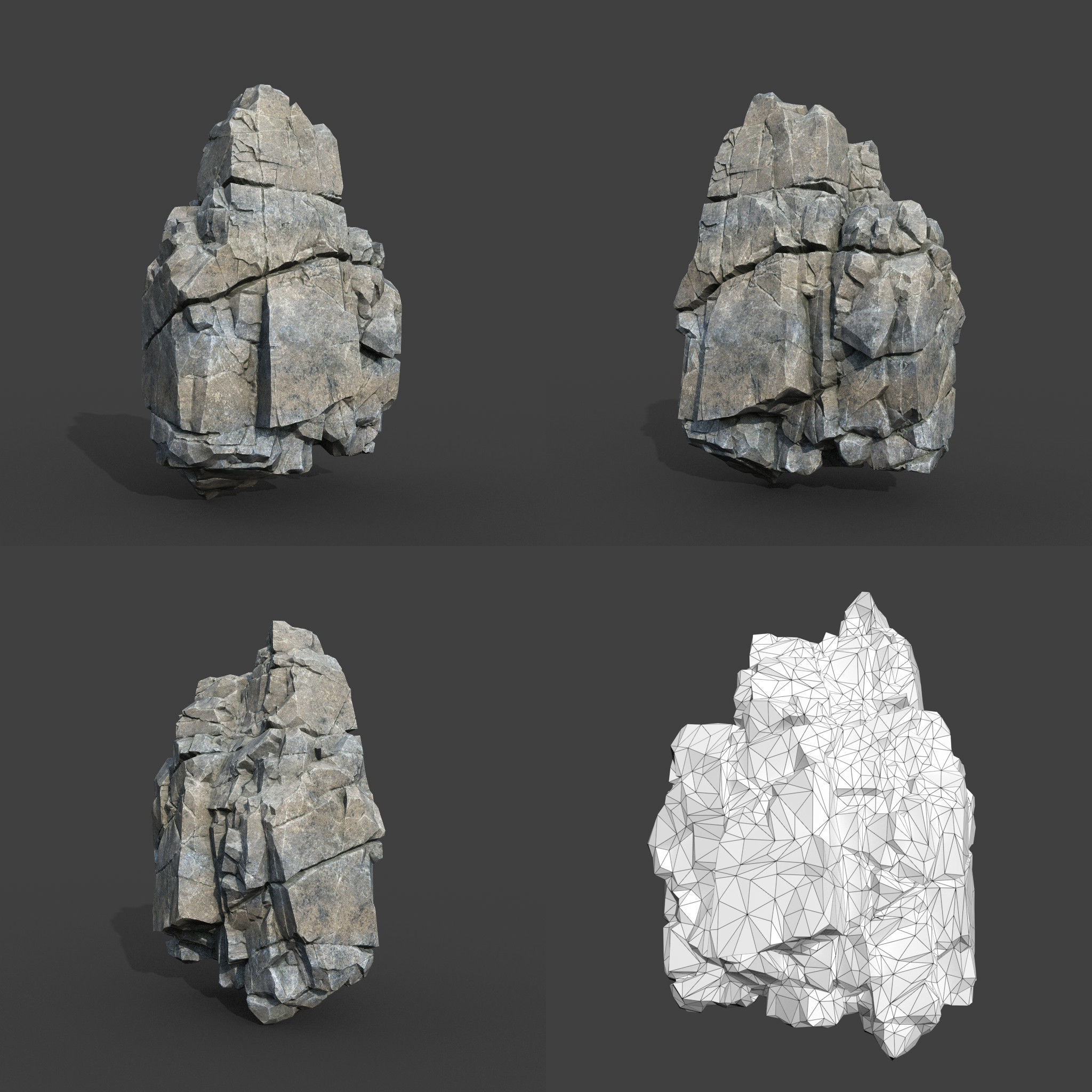 Low poly Gray Cliff Modular Rock 220101 Low-poly 3D model_8