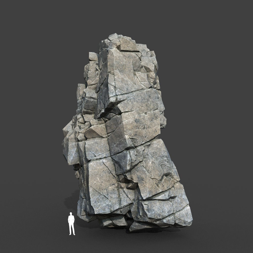 Low poly Gray Cliff Modular Rock 220101 Low-poly 3D model_13