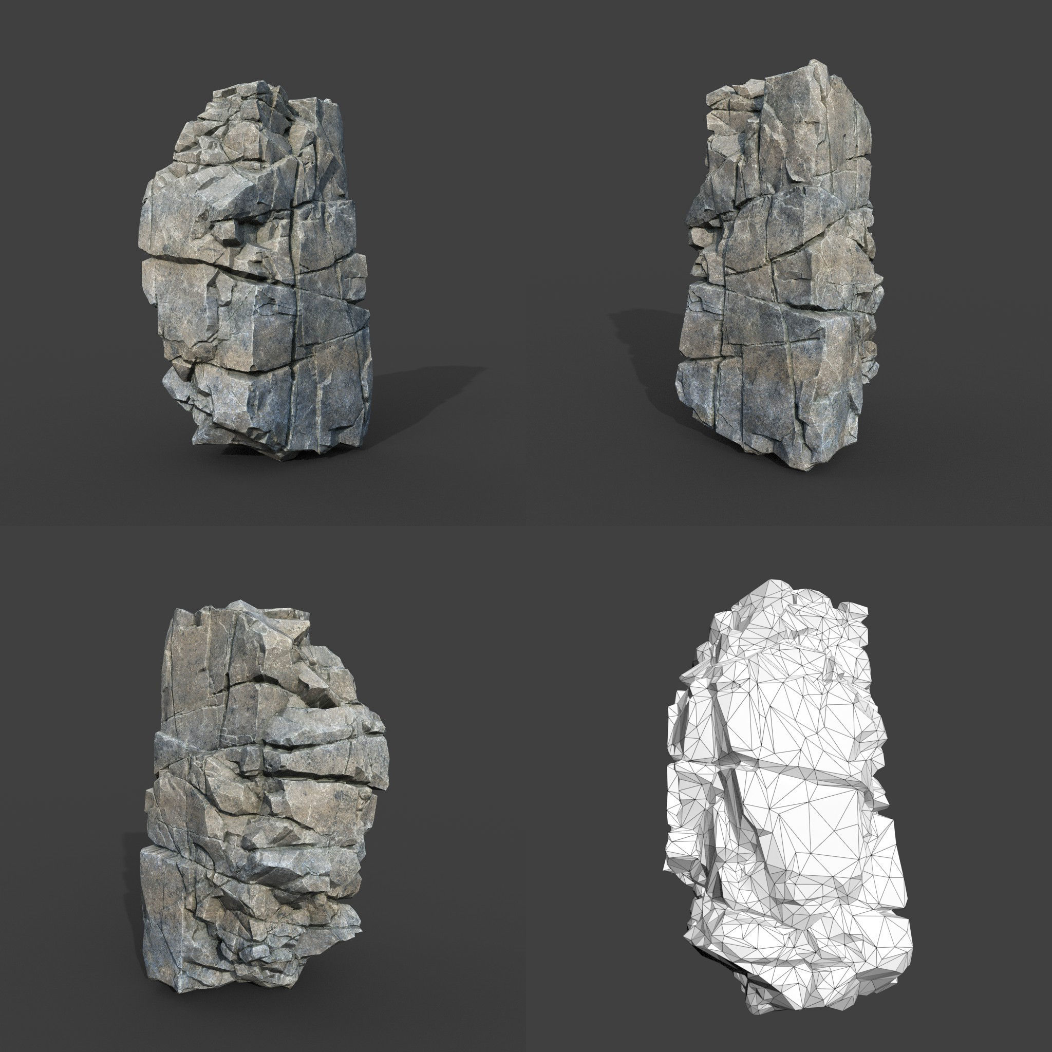 Low poly Gray Cliff Modular Rock 220101 Low-poly 3D model_4