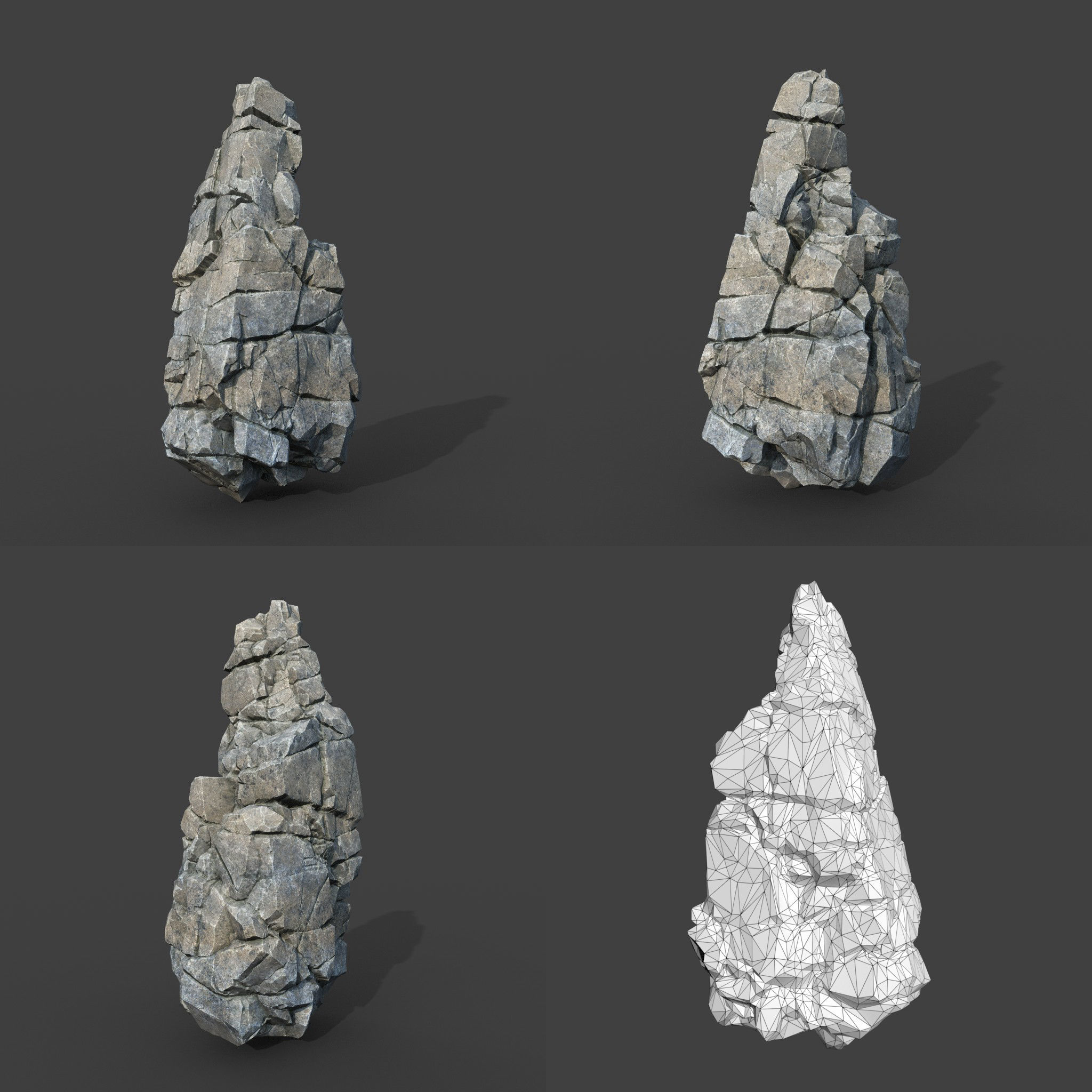 Low poly Gray Cliff Modular Rock 220101 Low-poly 3D model_2