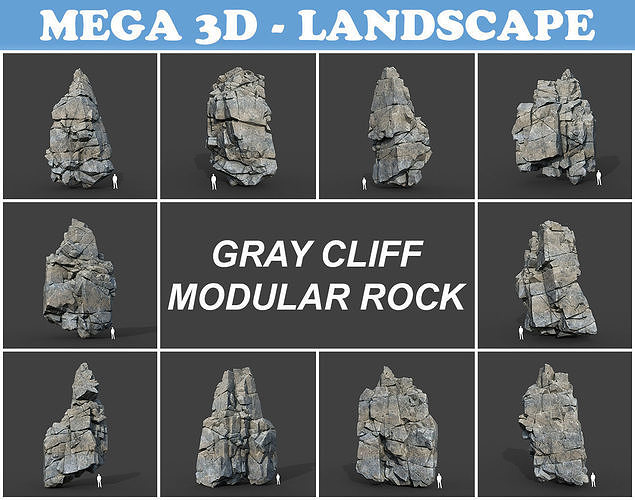 Low poly Gray Cliff Modular Rock 220101 Low-poly 3D model