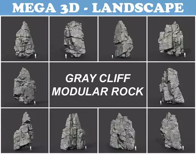 Low poly Gray Cliff Modular Rock 220101 Low-poly 3D model