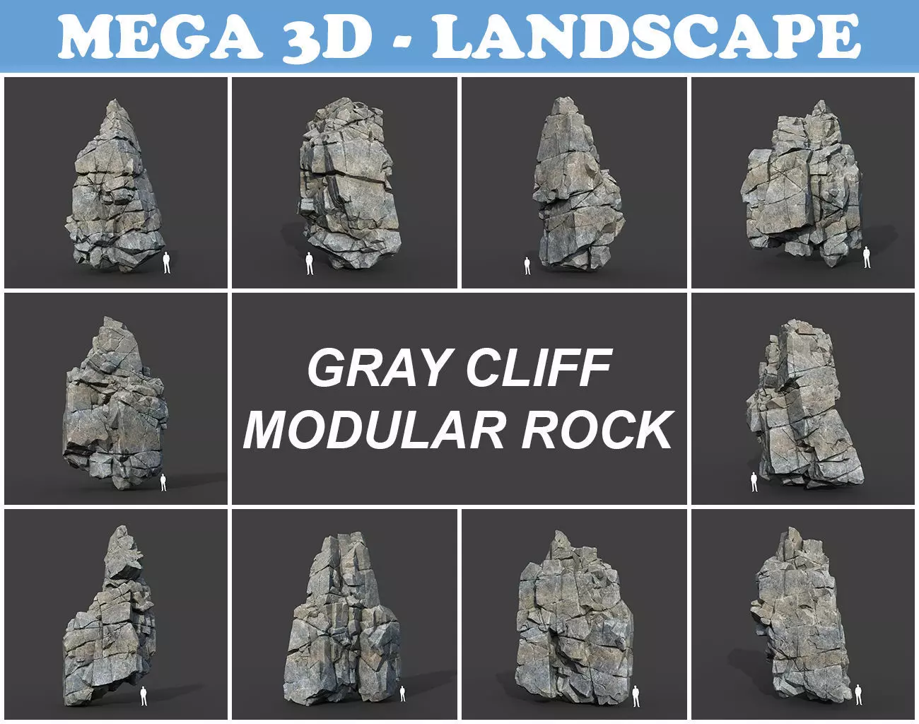 Low poly Gray Cliff Modular Rock 220101 Low-poly 3D model_0