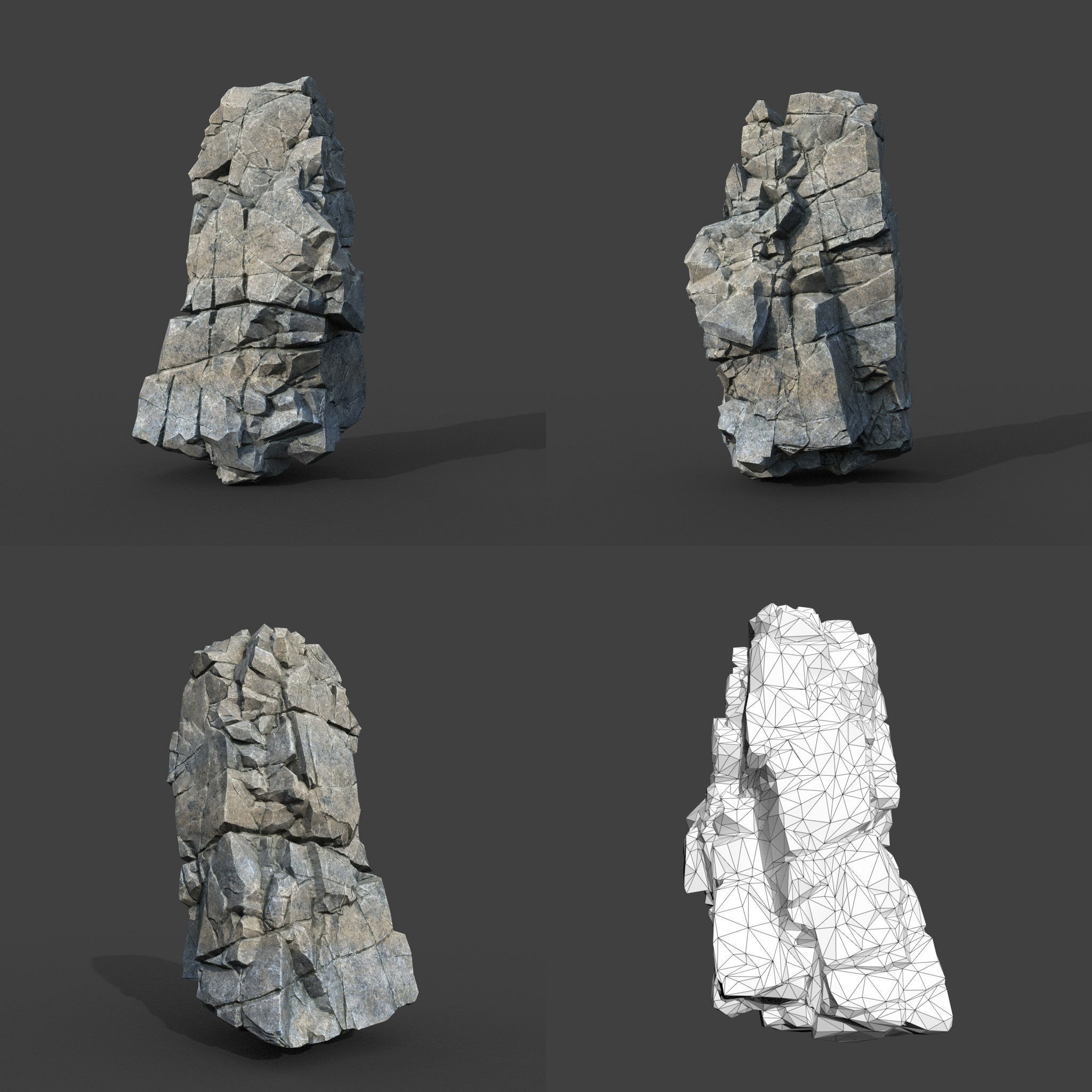 Low poly Gray Cliff Modular Rock 220101 Low-poly 3D model_14