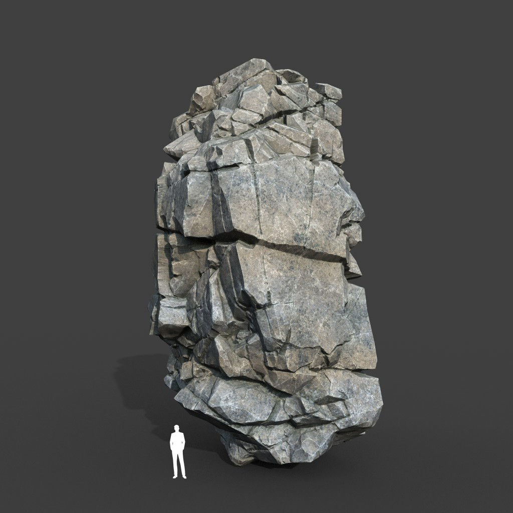 Low poly Gray Cliff Modular Rock 220101 Low-poly 3D model_3