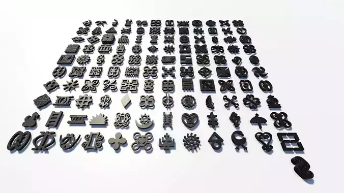 121 Adinkra Symbols - West African Symbols 121 Symbols 3D FBX 