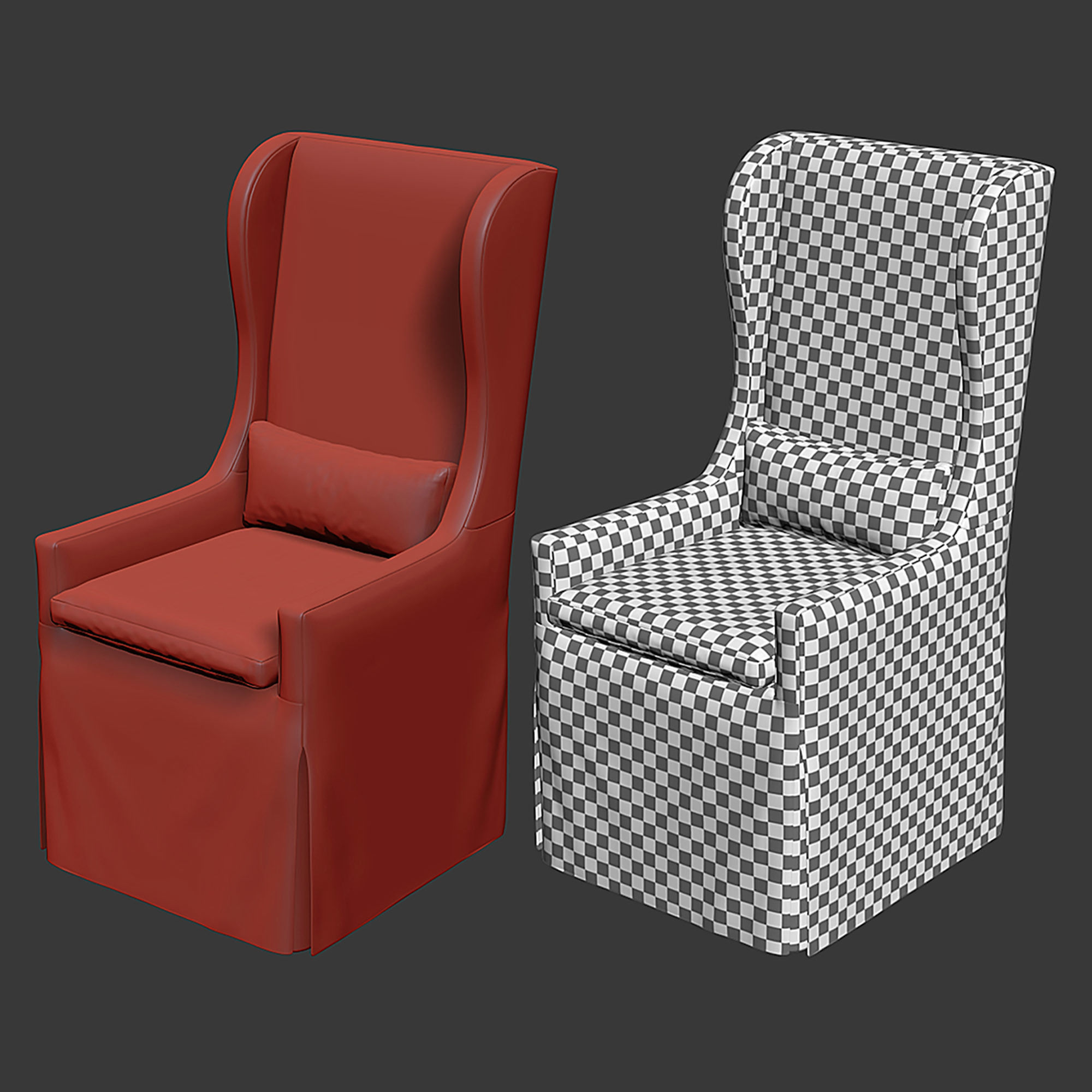 Belgian Wingback Slip Covered Dining Armchair 3D model_8