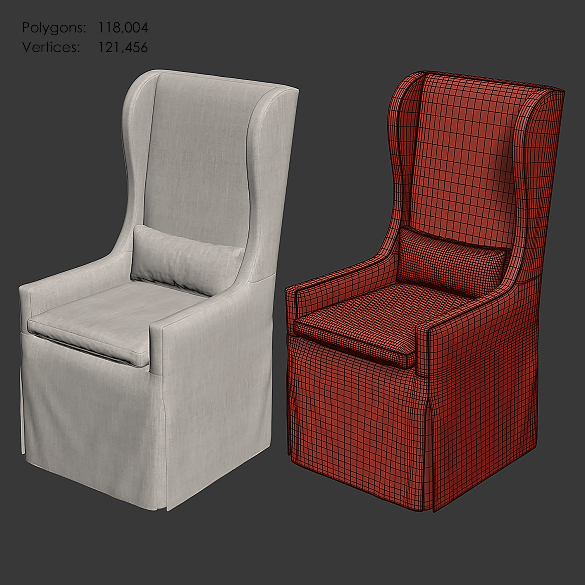 Belgian Wingback Slip Covered Dining Armchair 3D model_7