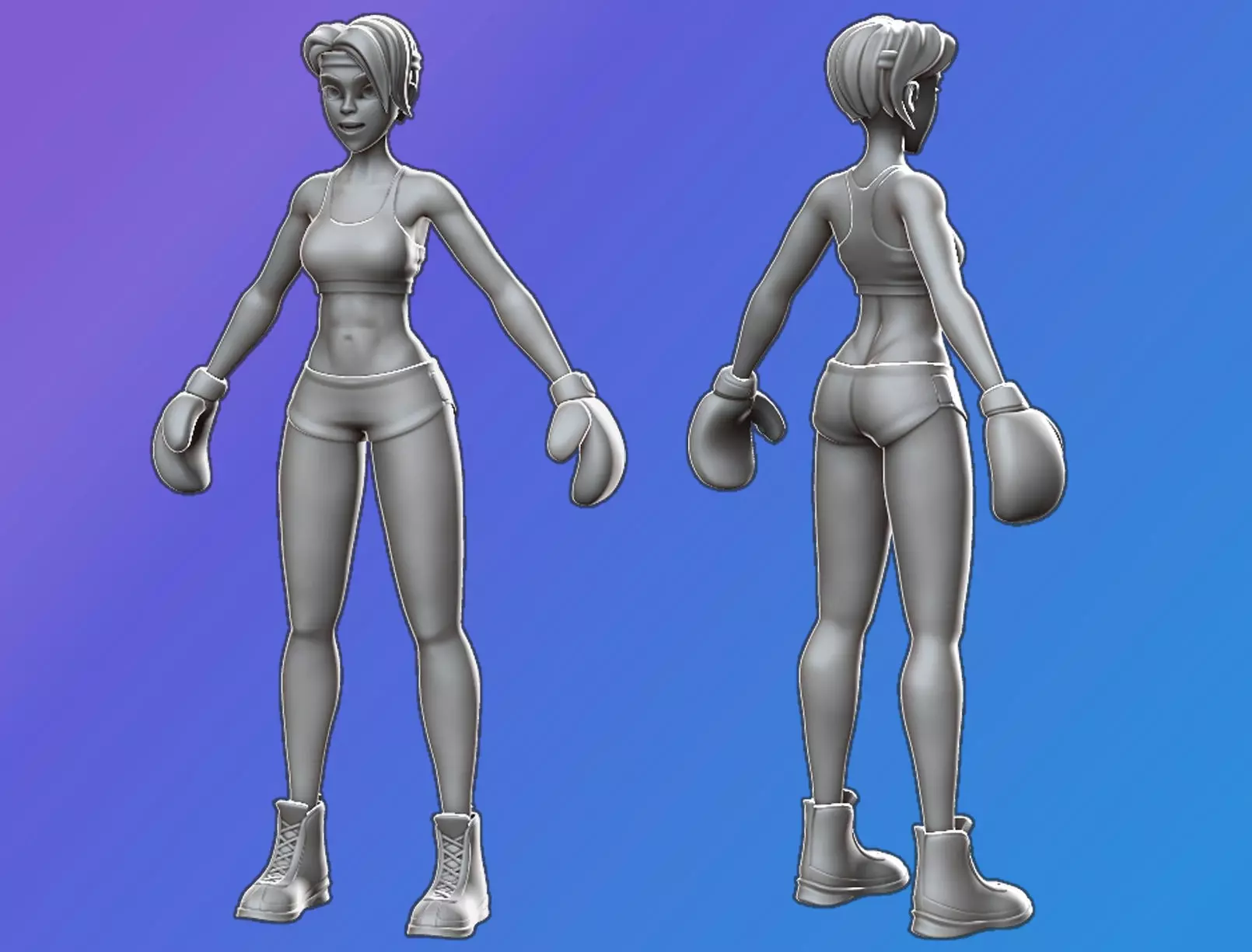 Girl Boxer - basemesh high-poly sculpt 3D model_0