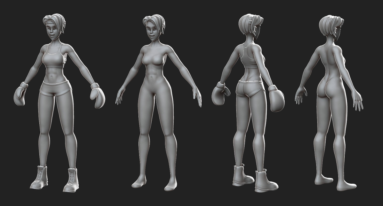 Girl Boxer - basemesh high-poly sculpt 3D model_1