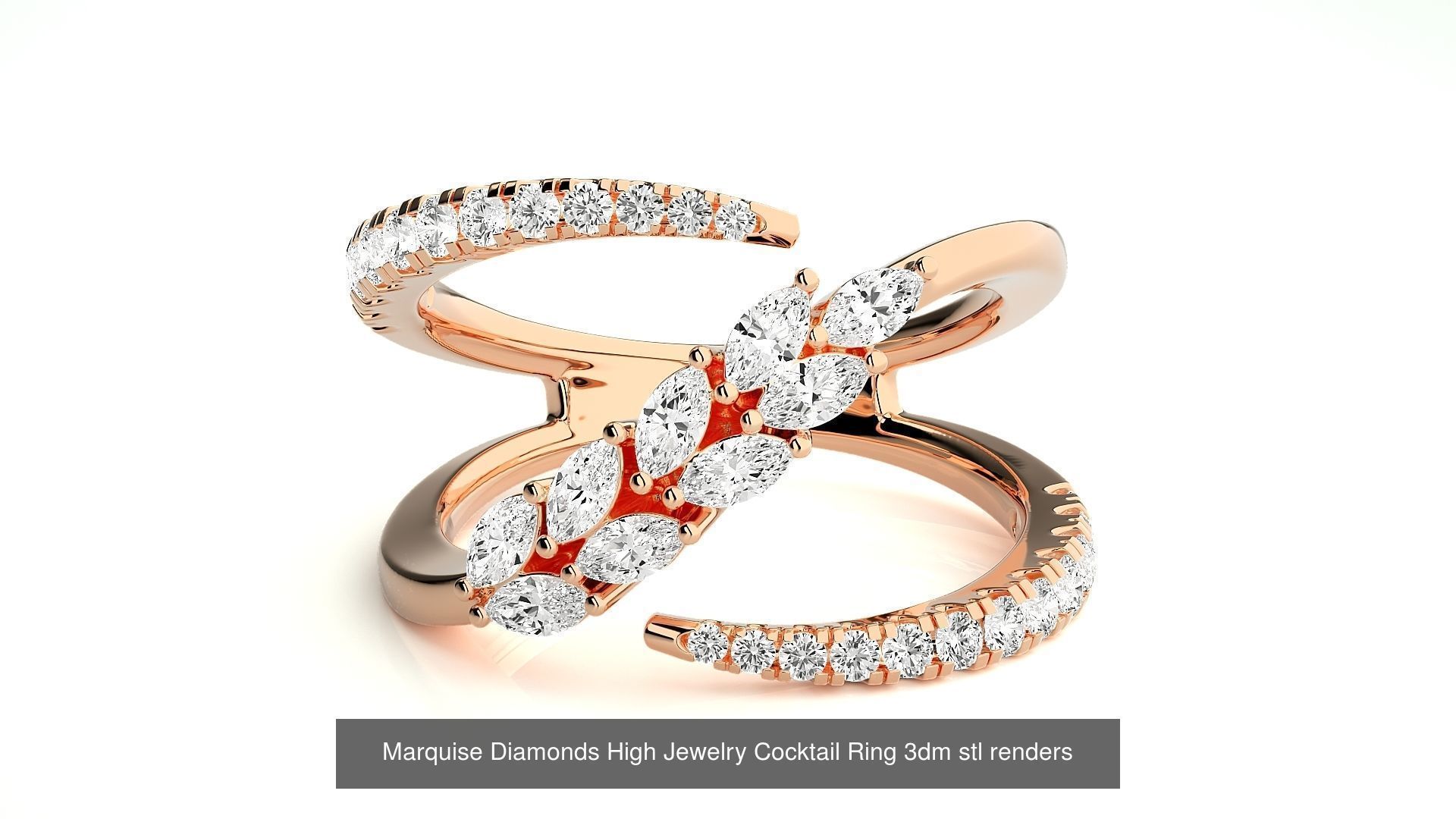 24 Marquise-Diamonds High Jewelry Cocktail Ring 3dm stl renders 3D Model Collection_21