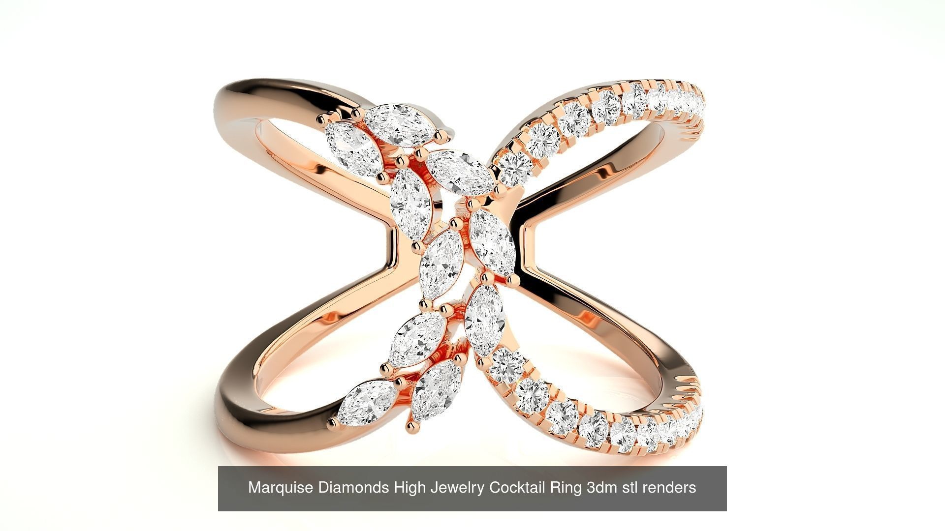 24 Marquise-Diamonds High Jewelry Cocktail Ring 3dm stl renders 3D Model Collection_25