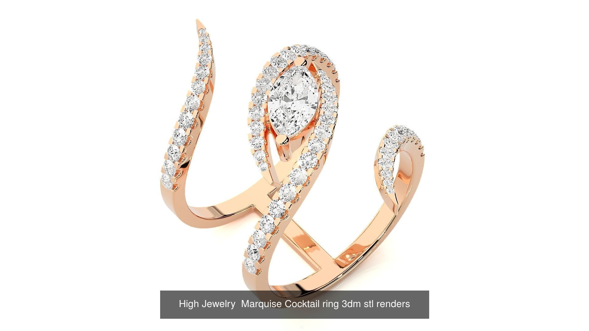 24 Marquise-Diamonds High Jewelry Cocktail Ring 3dm stl renders 3D Model Collection_2