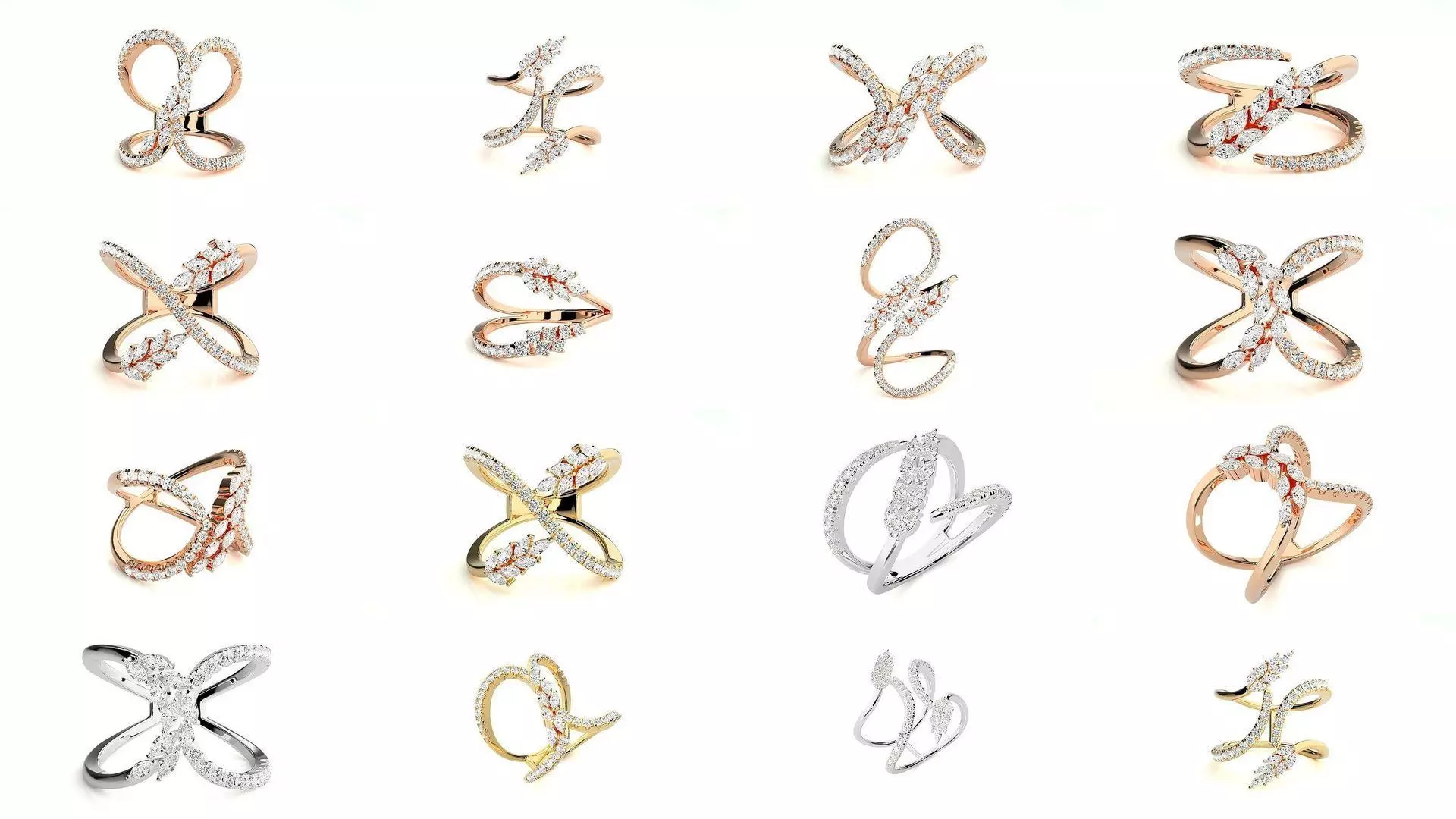 24 Marquise-Diamonds High Jewelry Cocktail Ring 3dm stl renders 3D Model Collection_0