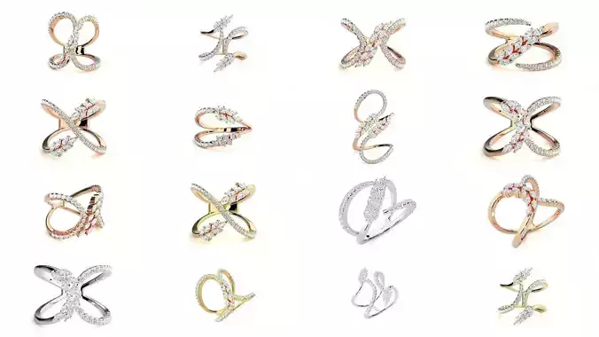 24 Marquise-Diamonds High Jewelry Cocktail Ring 3dm stl renders 3D Model Collection