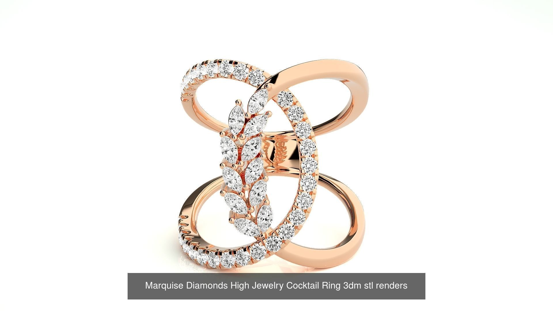 24 Marquise-Diamonds High Jewelry Cocktail Ring 3dm stl renders 3D Model Collection_17