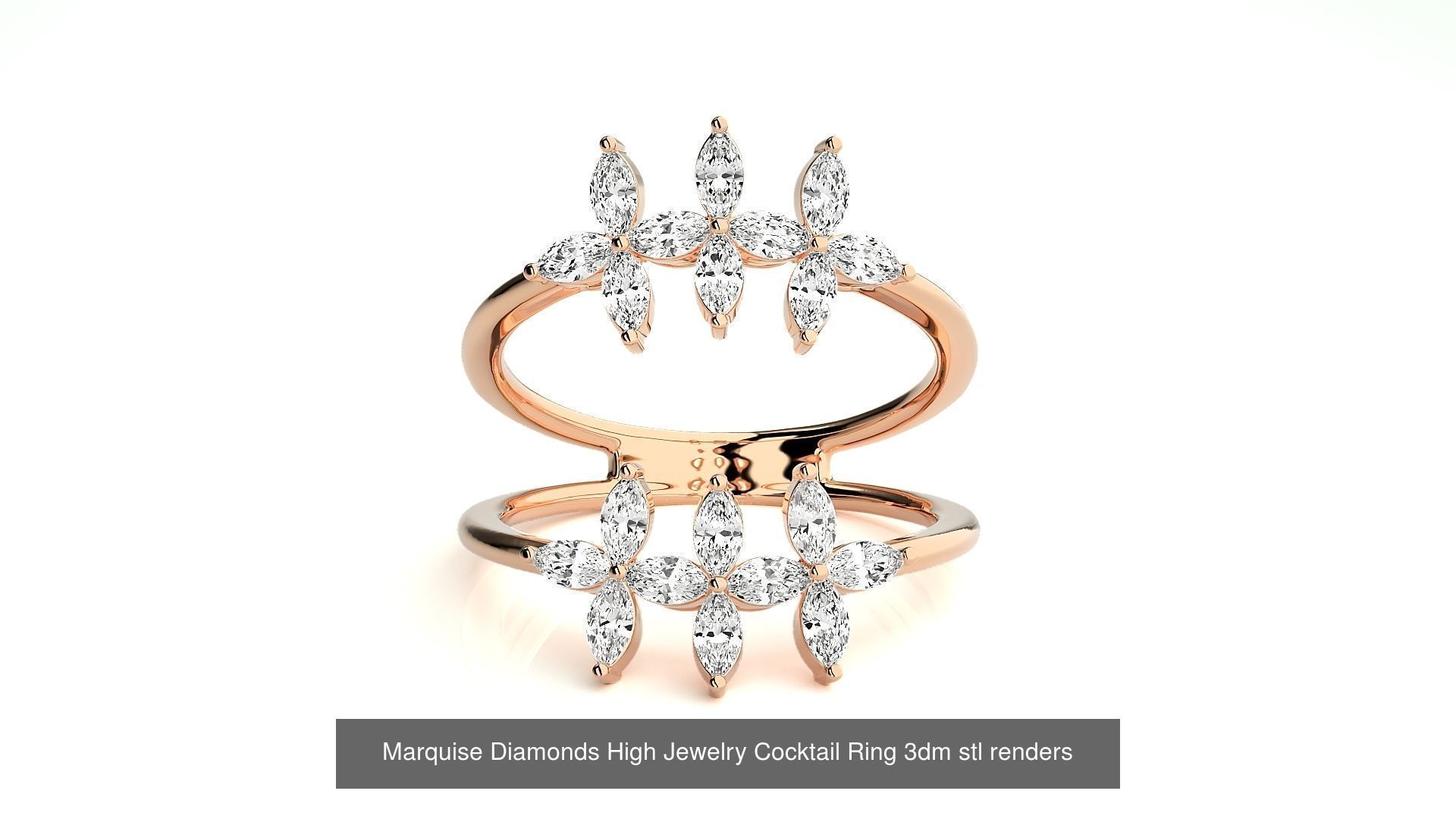 24 Marquise-Diamonds High Jewelry Cocktail Ring 3dm stl renders 3D Model Collection_13