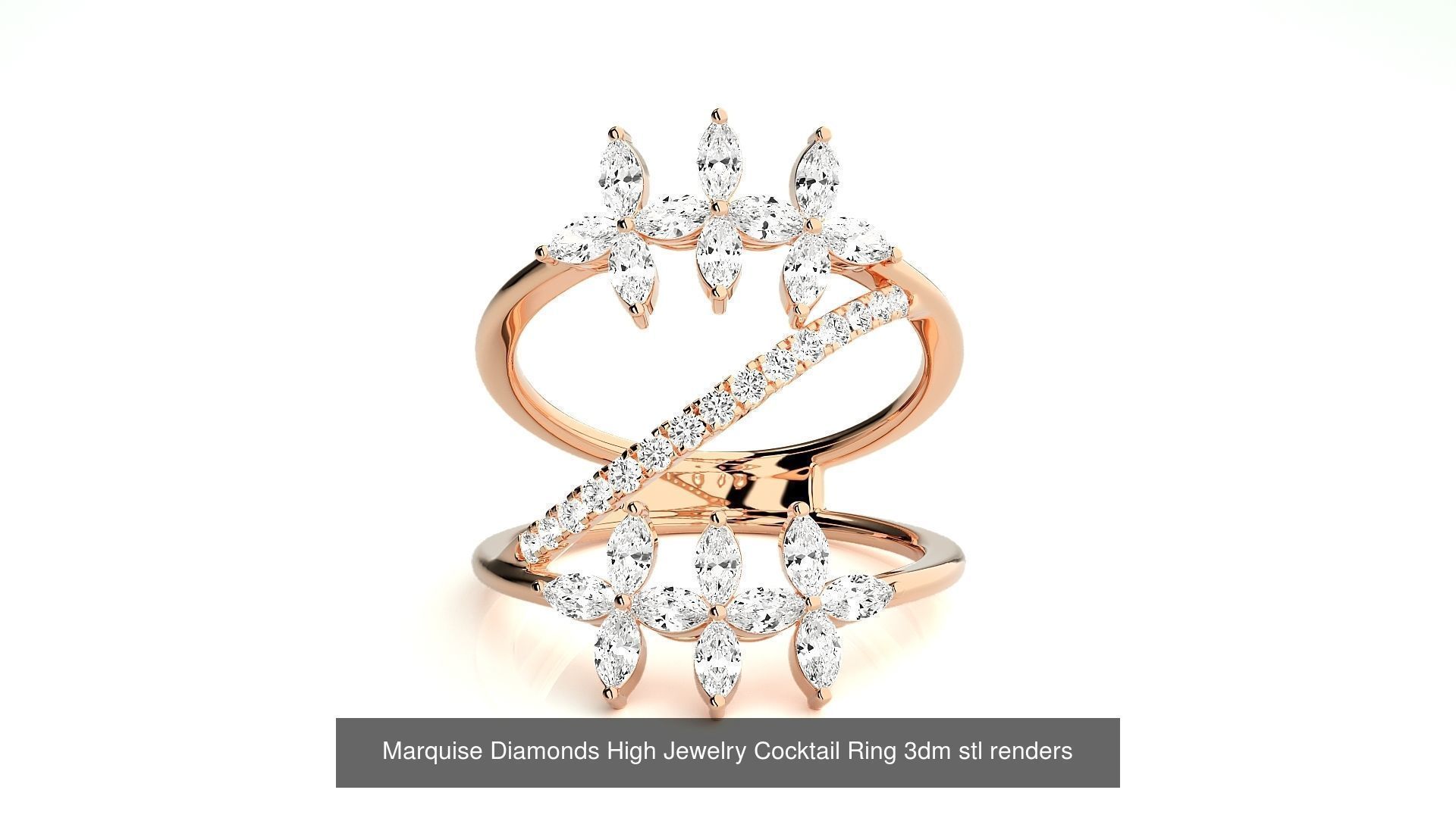 24 Marquise-Diamonds High Jewelry Cocktail Ring 3dm stl renders 3D Model Collection_12