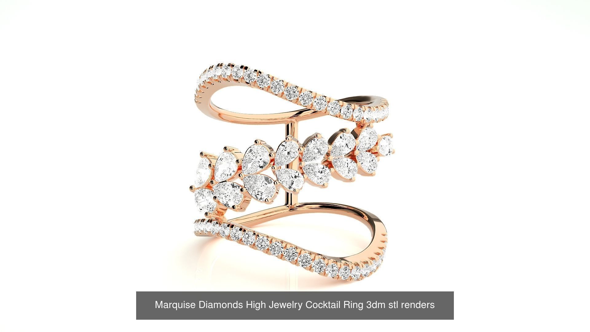 24 Marquise-Diamonds High Jewelry Cocktail Ring 3dm stl renders 3D Model Collection_14