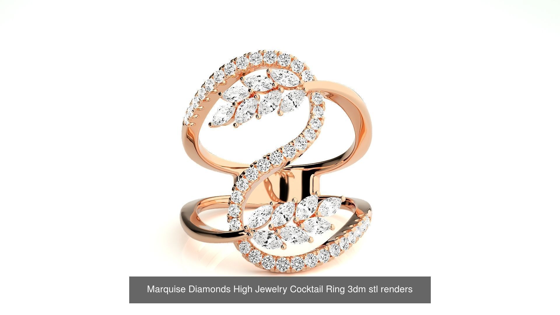 24 Marquise-Diamonds High Jewelry Cocktail Ring 3dm stl renders 3D Model Collection_16